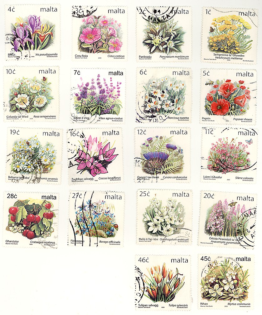 Set of Maltese stamps depicting native plants
