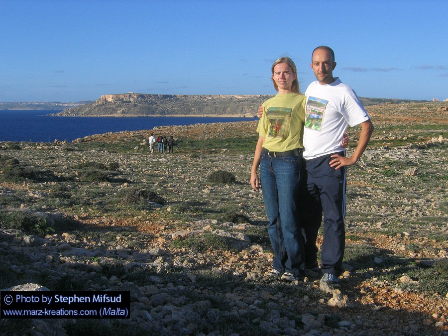 I and my wife with the brand new MaltaWildPlants.com T-Shirts at the Xaghra l-Hamra. Hope we would have this opportunity to visit this relaxing place for many years ahead!
